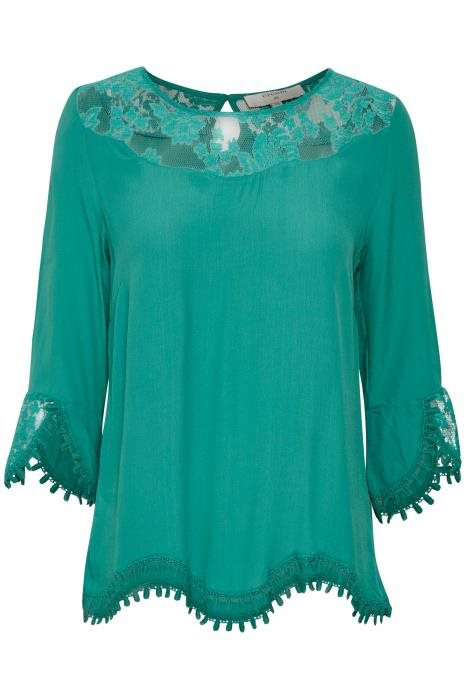 Kalanie Blouse 60428 BOTTLE GREEN 36 - Cream - Bluse - Kikigram.dk